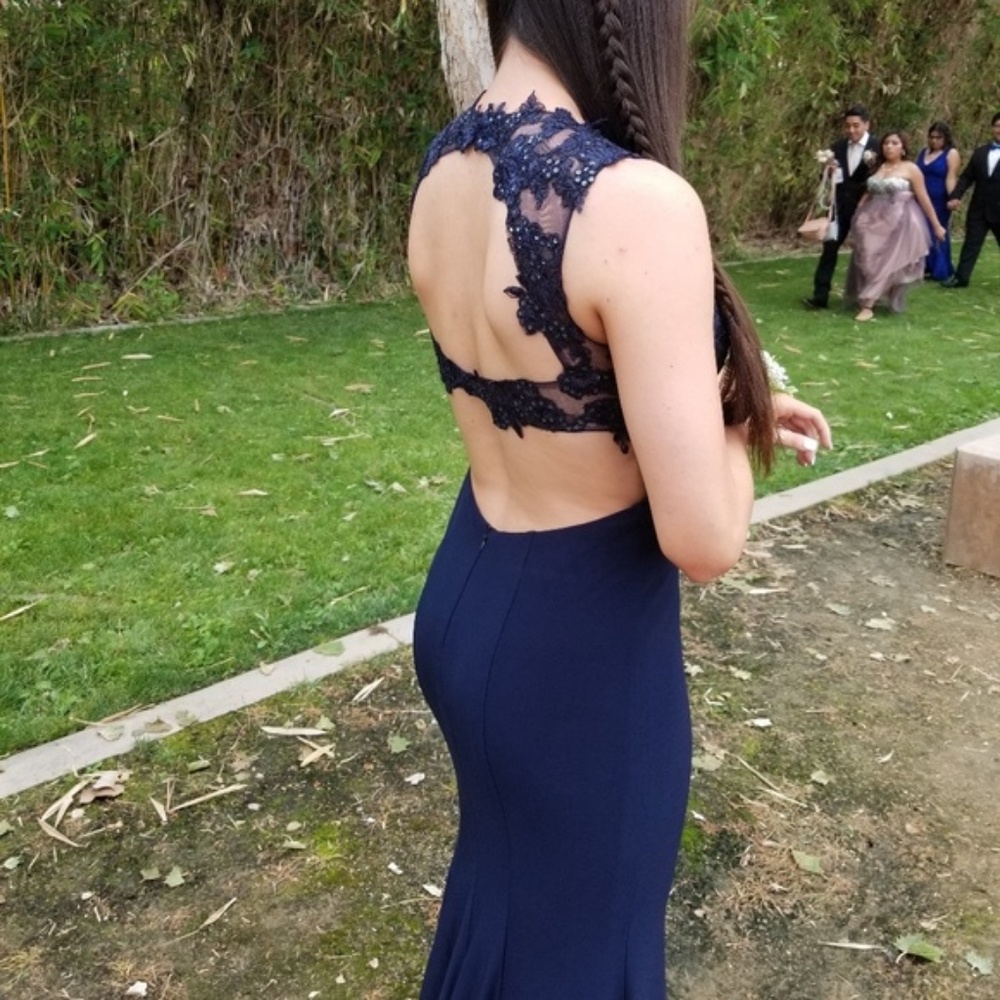 Alex and Sophia navy blue gown